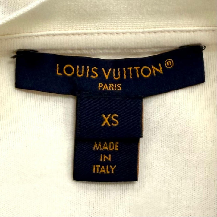 極美品★LOUIS VUITTON ルイヴィトン 24SS コットン シルク混 ダミエ フロント ドローストリング ドレス ワンピース 白 青 XS 正規品