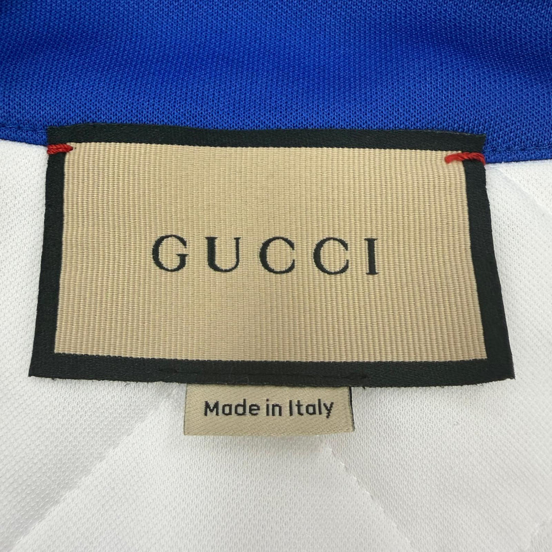 極美品☆GUCCI グッチ 24SS 774204 コットン ロゴ・ドラゴン刺繍 中綿入り ベスト ホワイト ブルー L イタリア製 正規品 レディース