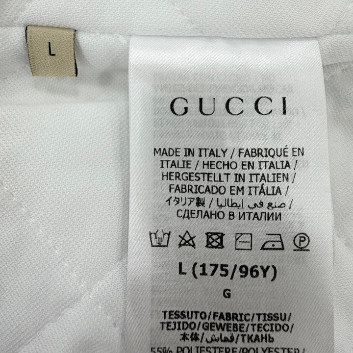 極美品☆GUCCI グッチ 24SS 774204 コットン ロゴ・ドラゴン刺繍 中綿入り ベスト ホワイト ブルー L イタリア製 正規品 レディース