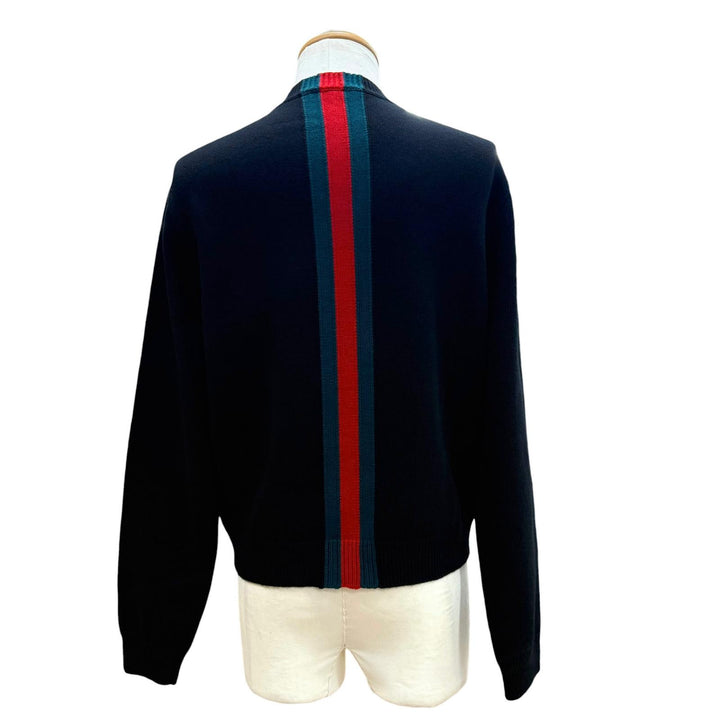 極美品▼GUCCI グッチ 26SS 862532 ウール100% ウェブストライプ インターシャ ファインウール ニットセーター ブラック L 正規品 メンズ