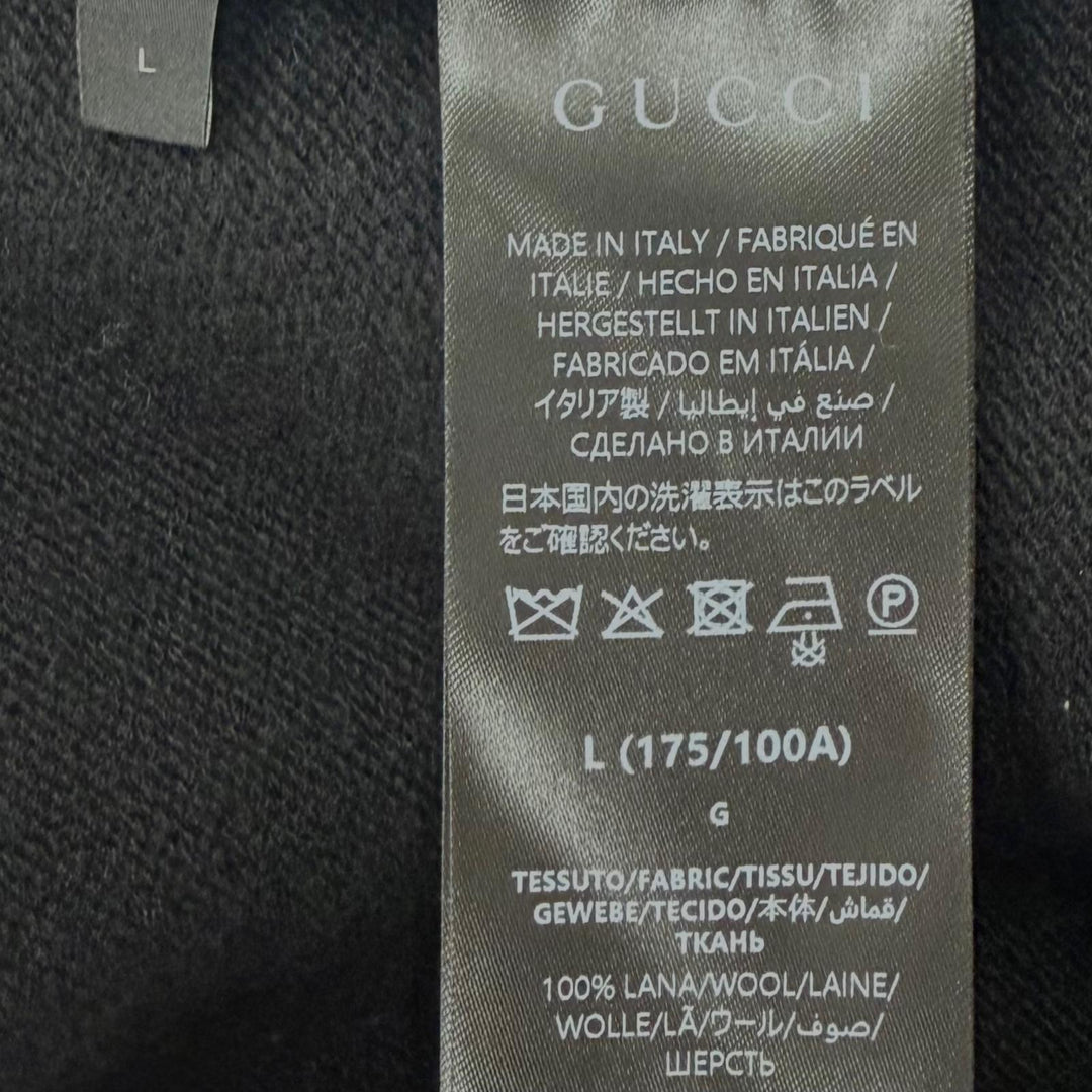 極美品▼GUCCI グッチ 26SS 862532 ウール100% ウェブストライプ インターシャ ファインウール ニットセーター ブラック L 正規品 メンズ