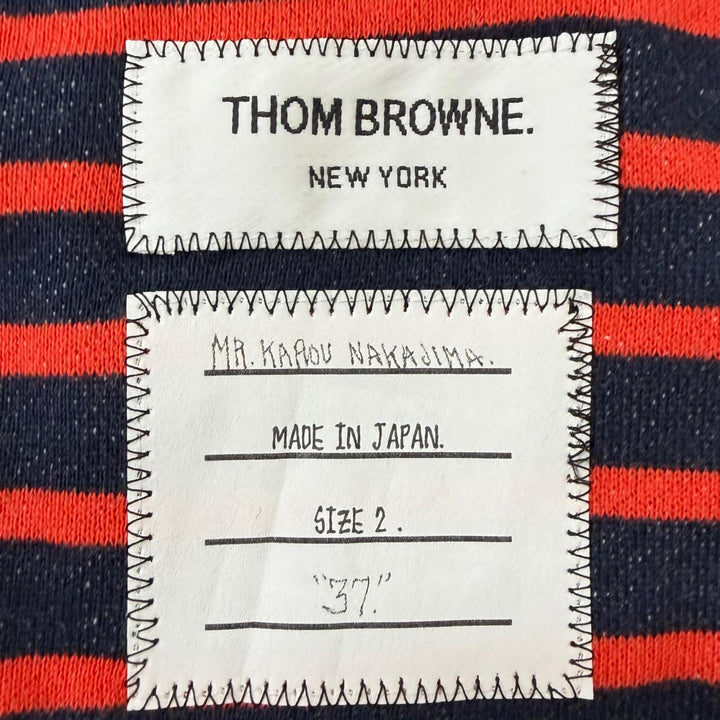 極美品□THOM BROWNE トムブラウン MJU065AK6941 ボーダー トリコロール パイル地 アンコンジャケット ネイビー 2 日本製 正規品 メンズ