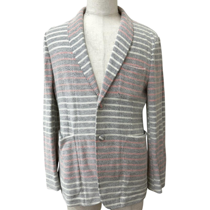 極美品□THOM BROWNE トムブラウン MJU065AK6941 ボーダー トリコロール パイル地 アンコンジャケット ネイビー 2 日本製 正規品 メンズ