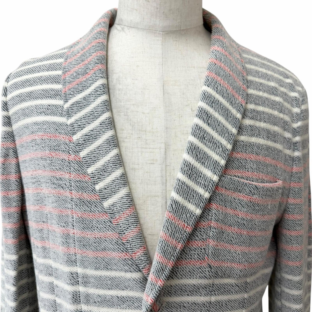 極美品□THOM BROWNE トムブラウン MJU065AK6941 ボーダー トリコロール パイル地 アンコンジャケット ネイビー 2 日本製 正規品 メンズ