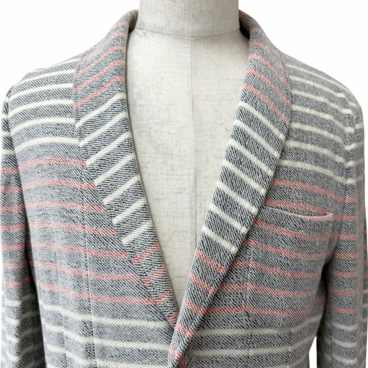 極美品□THOM BROWNE トムブラウン MJU065AK6941 ボーダー トリコロール パイル地 アンコンジャケット ネイビー 2 日本製 正規品 メンズ