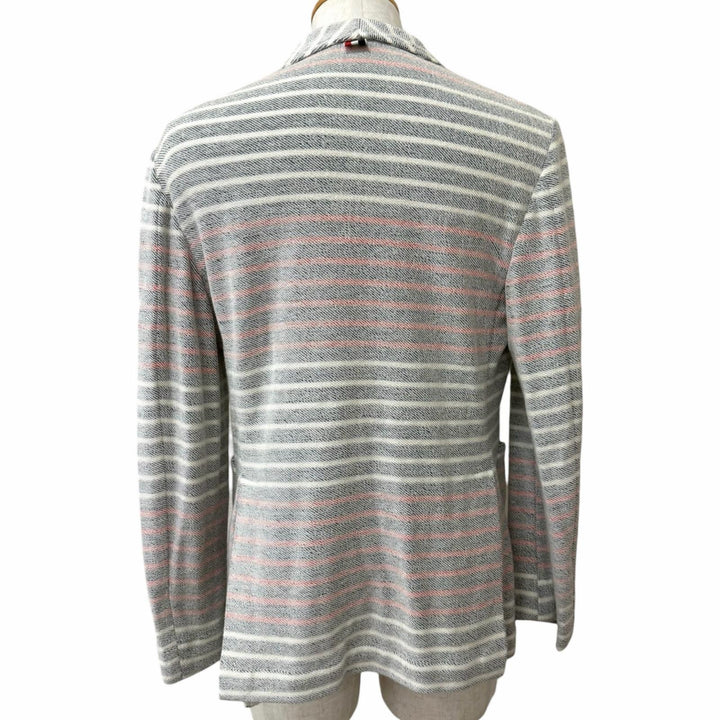 極美品□THOM BROWNE トムブラウン MJU065AK6941 ボーダー トリコロール パイル地 アンコンジャケット ネイビー 2 日本製 正規品 メンズ