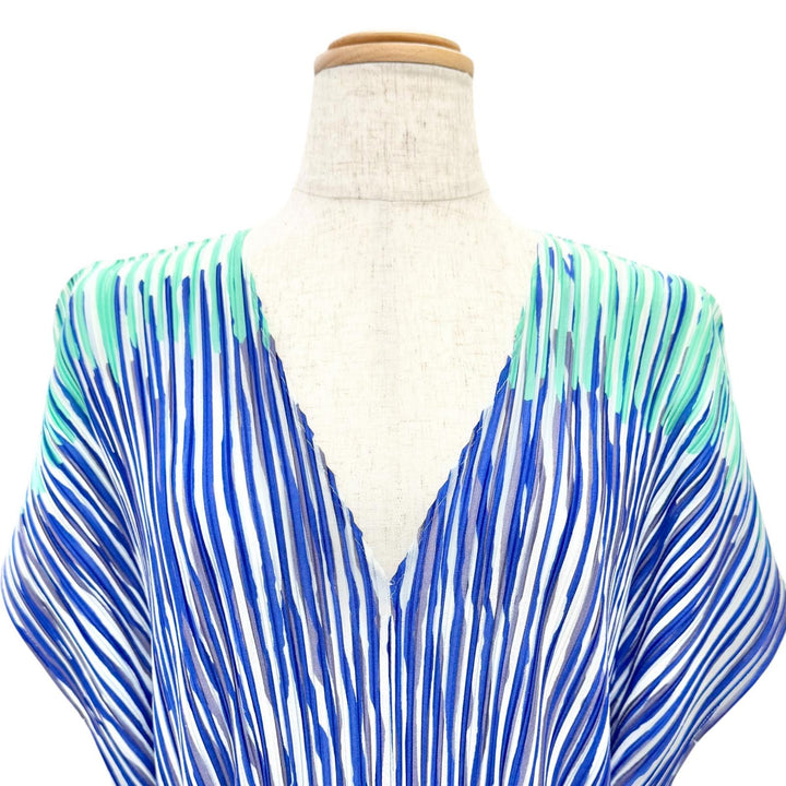 極美品△PLEATS PLEASE プリーツプリーズ イッセイミヤケ PP13-FT823 総柄 Vネック キャップスリーブ チュニック ワンピース 3 正規品