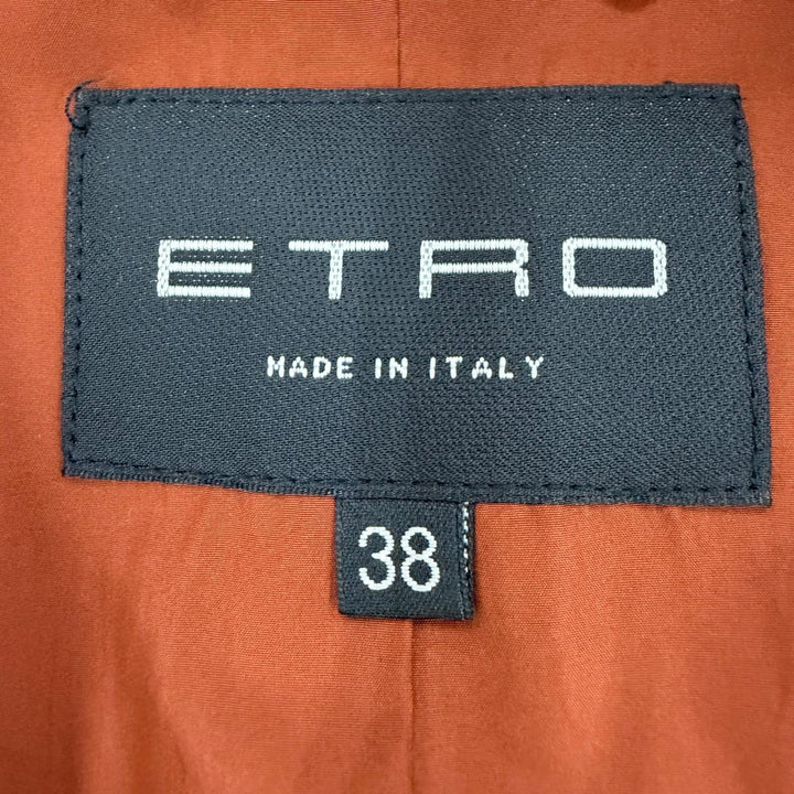 極美品☆ETRO エトロ 192-17553-063 ウール シルク ロゴボタン ベルト付 ペイズリー柄 コート ブラウン 38 イタリア製 正規品 レディース