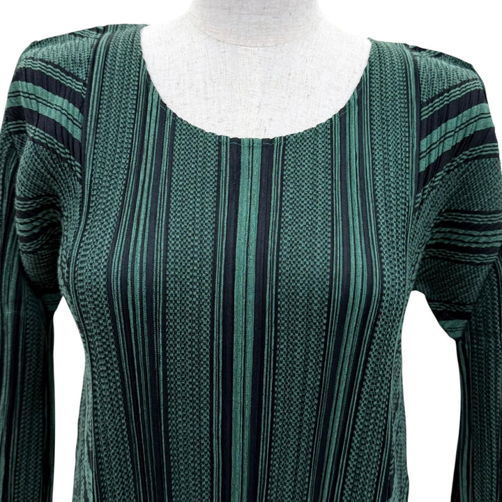 極美品☆PLEATS PLEASE プリーツプリーズ イッセイミヤケ PP11-JH564 コットン 長袖 ロング丈 ワンピース グリーン ブラック 3 正規品
