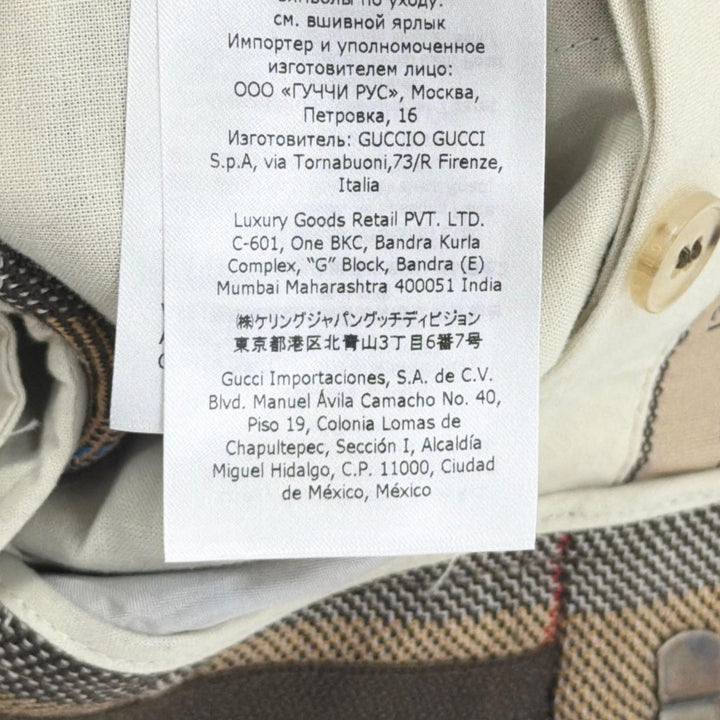 極美品●GUCCI グッチ 680704 ウール100% Gロゴ タック入 センタープレス チェック スラックス ブラウン 48 イタリア製 正規品 メンズ