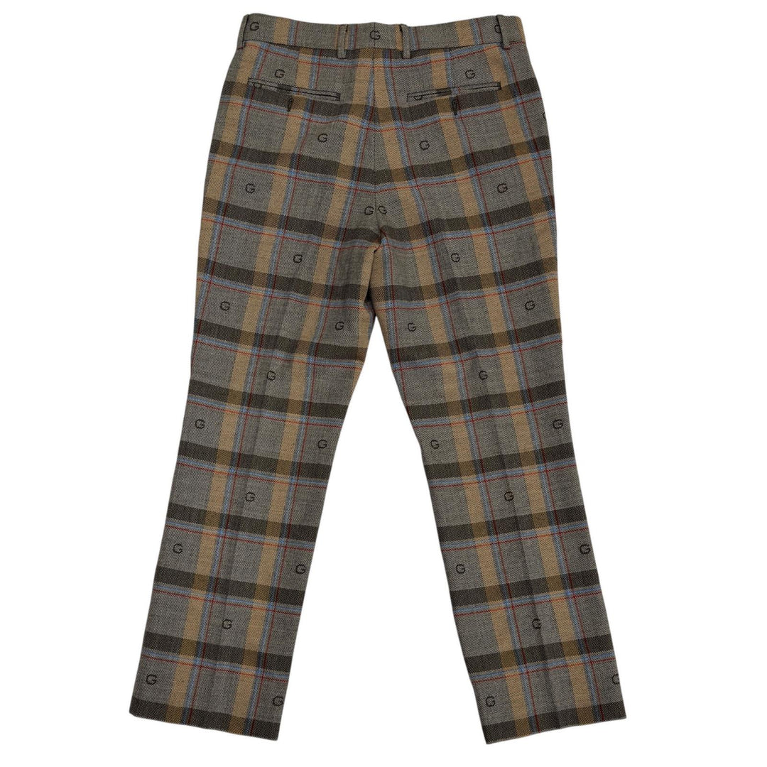 極美品●GUCCI グッチ 680704 ウール100% Gロゴ タック入 センタープレス チェック スラックス ブラウン 48 イタリア製 正規品 メンズ