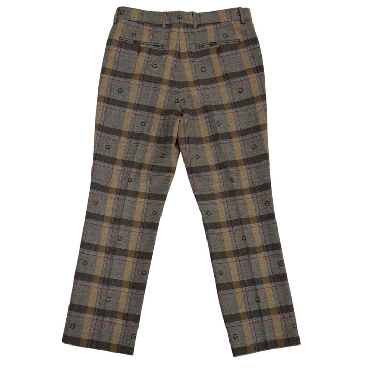 極美品●GUCCI グッチ 680704 ウール100% Gロゴ タック入 センタープレス チェック スラックス ブラウン 48 イタリア製 正規品 メンズ