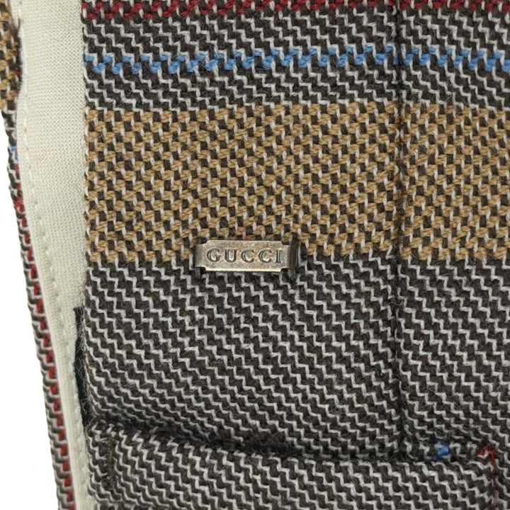 極美品●GUCCI グッチ 680704 ウール100% Gロゴ タック入 センタープレス チェック スラックス ブラウン 48 イタリア製 正規品 メンズ