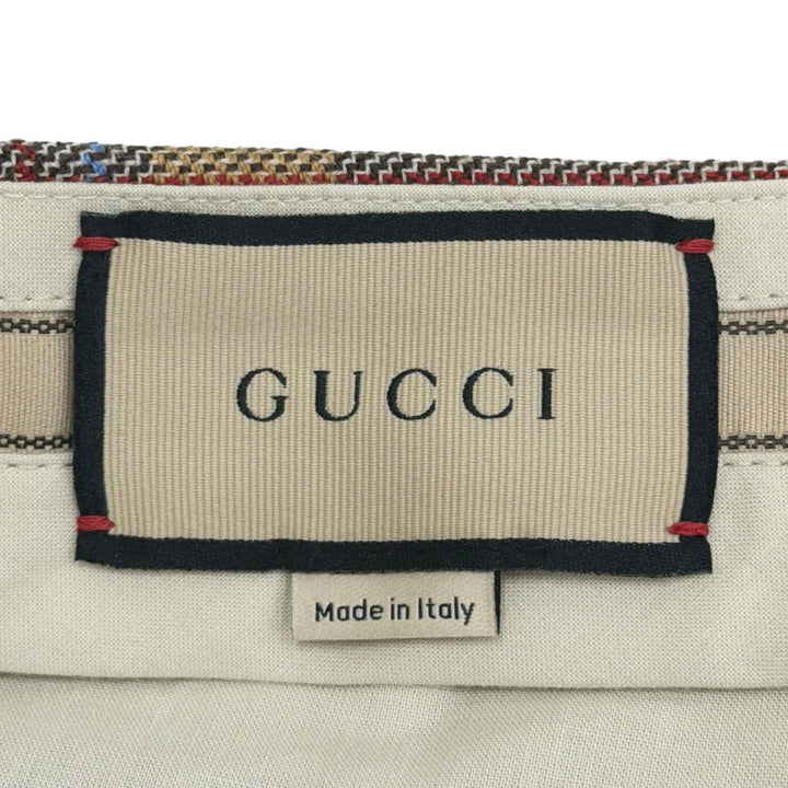 極美品●GUCCI グッチ 680704 ウール100% Gロゴ タック入 センタープレス チェック スラックス ブラウン 48 イタリア製 正規品 メンズ