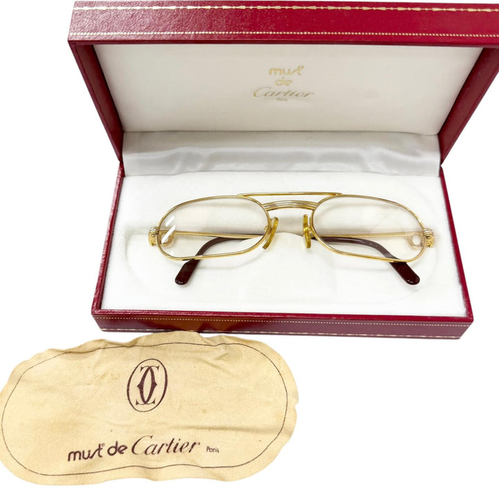 良品□Cartier カルティエ ヴィンテージ トリニティ オーバルフレーム メガネ 眼鏡 アイウェア ゴールド ボルドー 55□20-140 フランス製