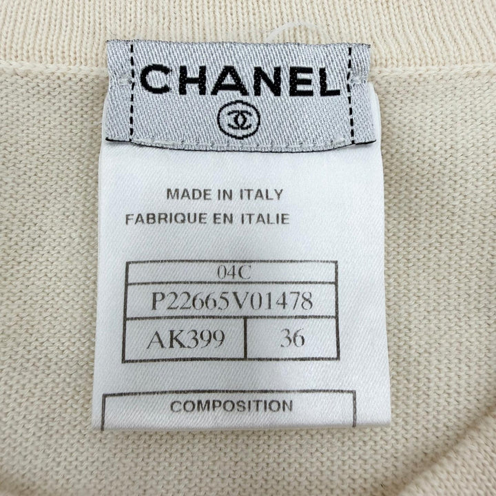 美品☆CHANEL シャネル 04C P22665 カシミヤ100％ ココマークエンボス クロップド 半袖ニット ベージュ 36 イタリア製 レディース