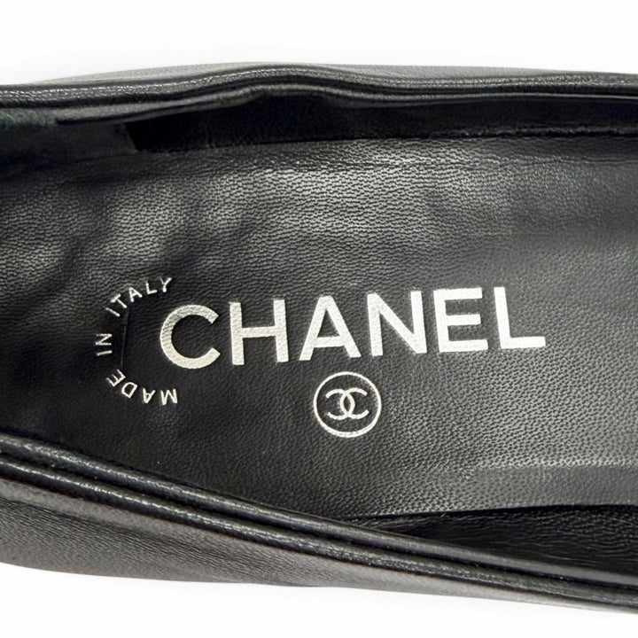 美品△CHANEL シャネル G32832 レザー ココマーク マトラッセ エコパール ラウンドトゥ フラット シューズ パンプス ブラック 37 伊製