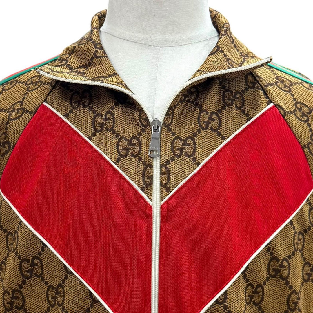 美品▼GUCCI グッチ 523489/523488 ウェブライン GGプリント テクニカル ジャージー セットアップ ブラウン M イタリア製 正規品 メンズ