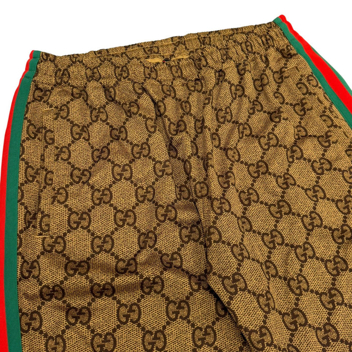美品▼GUCCI グッチ 523489/523488 ウェブライン GGプリント テクニカル ジャージー セットアップ ブラウン M イタリア製 正規品 メンズ