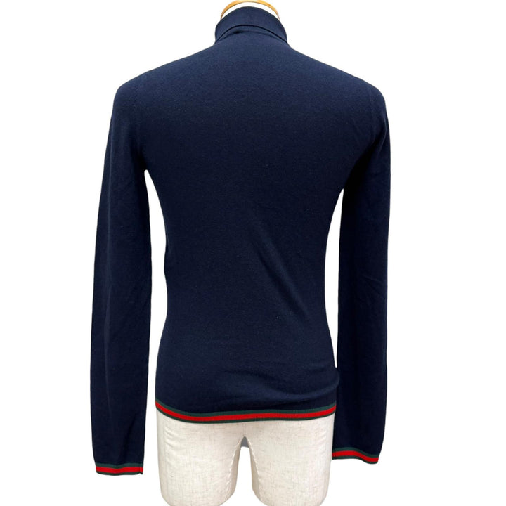 未使用品□GUCCI グッチ 2025年製 850166 カシミヤ100％ ウェブストライプ タートルネック 薄手 セーター XS イタリア製 正規品 メンズ