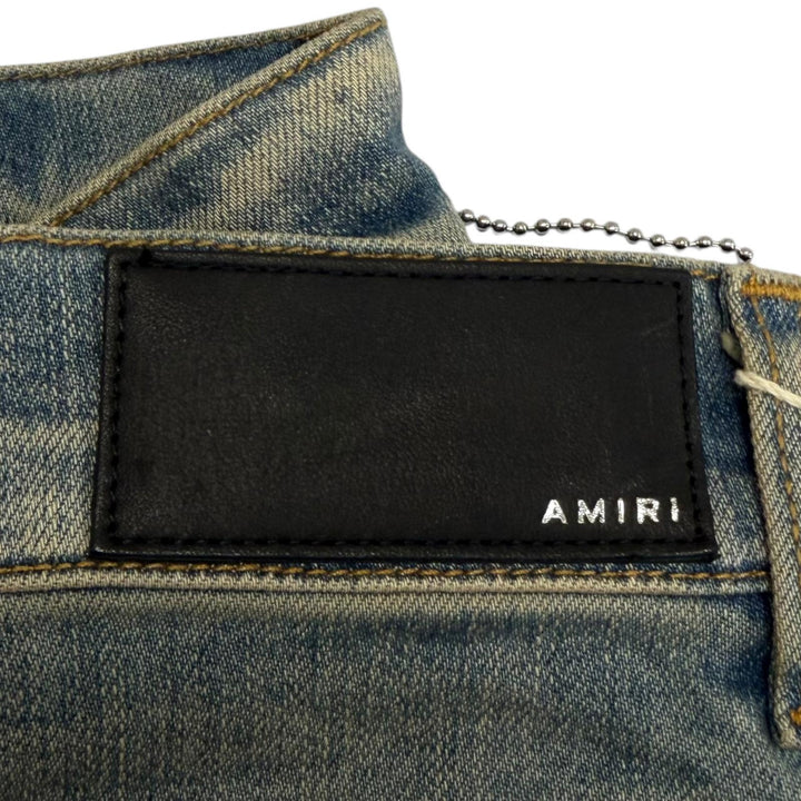 未使用品□AMIRI アミリ ARTPATCH JEAN パッチワーク ロゴレザーパッチ ダメージ加工 スキニー デニムパンツ グレーインディゴ 31 USA製