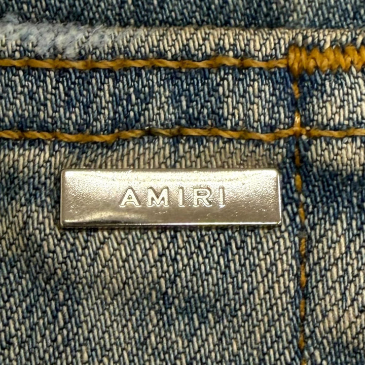 未使用品□AMIRI アミリ ARTPATCH JEAN パッチワーク ロゴレザーパッチ ダメージ加工 スキニー デニムパンツ グレーインディゴ 31 USA製
