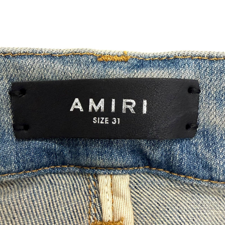 未使用品□AMIRI アミリ ARTPATCH JEAN パッチワーク ロゴレザーパッチ ダメージ加工 スキニー デニムパンツ グレーインディゴ 31 USA製