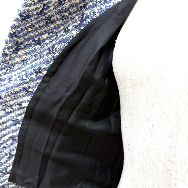 美品△LOUIS VUITTON ルイヴィトン F5JA09B7S レザー使い シャドウモノグラム ツイード ノーカラージャケット ブルー系 34 仏製 正規品
