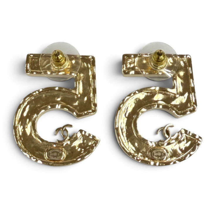 美品★CHANEL シャネル B23S ココマーク 5モチーフ ピアス アクセサリー ブラック ゴールド イタリア製 レディース 箱・保存袋付き