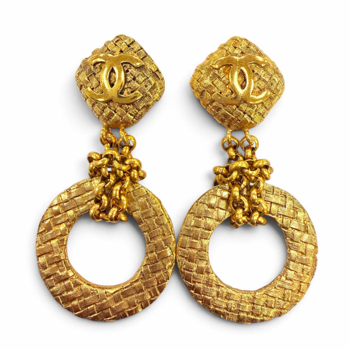 美品☆CHANEL シャネル ヴィンテージ 29 メタル ココマーク チェーン フープ イヤリング アクセサリー ゴールド フランス製 レディース