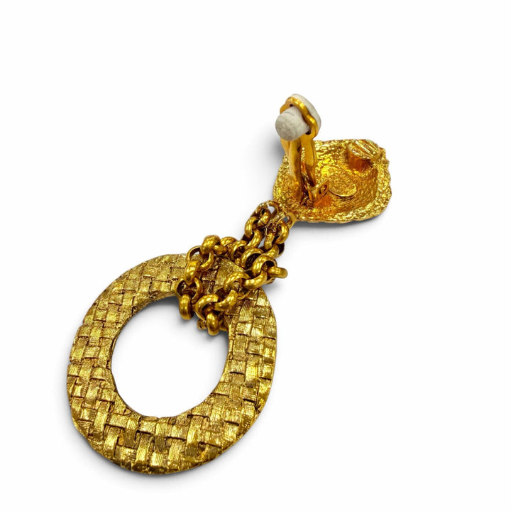 美品☆CHANEL シャネル ヴィンテージ 29 メタル ココマーク チェーン フープ イヤリング アクセサリー ゴールド フランス製 レディース