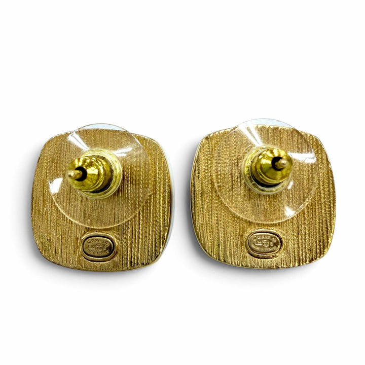 美品☆CHANEL シャネル L22 メタル ココマーク スクエア アクセサリー ピアス ゴールド グレー フランス製 レディース