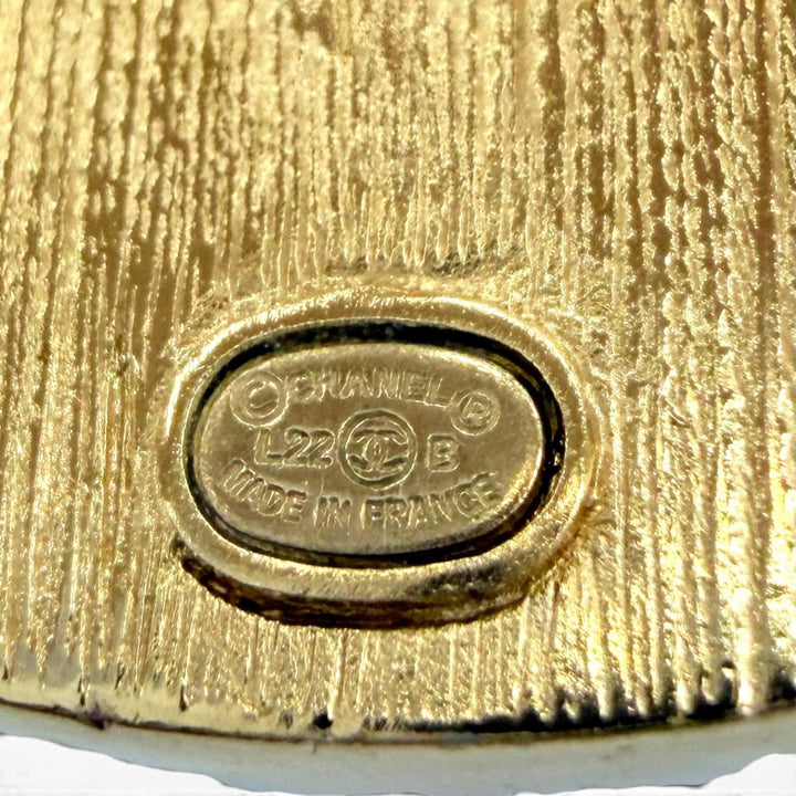 美品☆CHANEL シャネル L22 メタル ココマーク スクエア アクセサリー ピアス ゴールド グレー フランス製 レディース