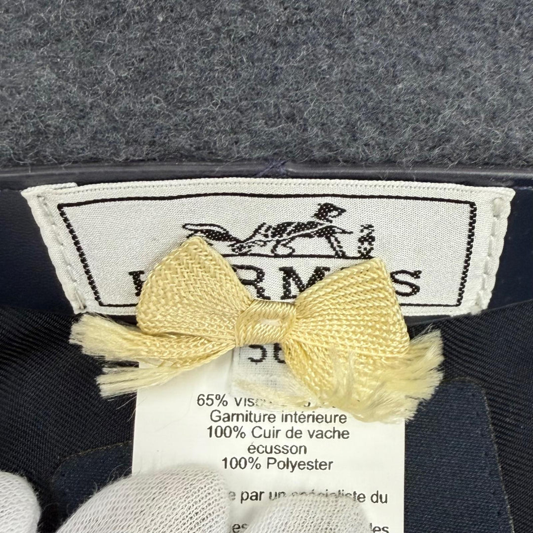 極美品★HERMES エルメス ウール100％ グレナン 内側レザートリム ベレー帽 グレー FR 56 フランス製 正規品 レディース 保存袋付き