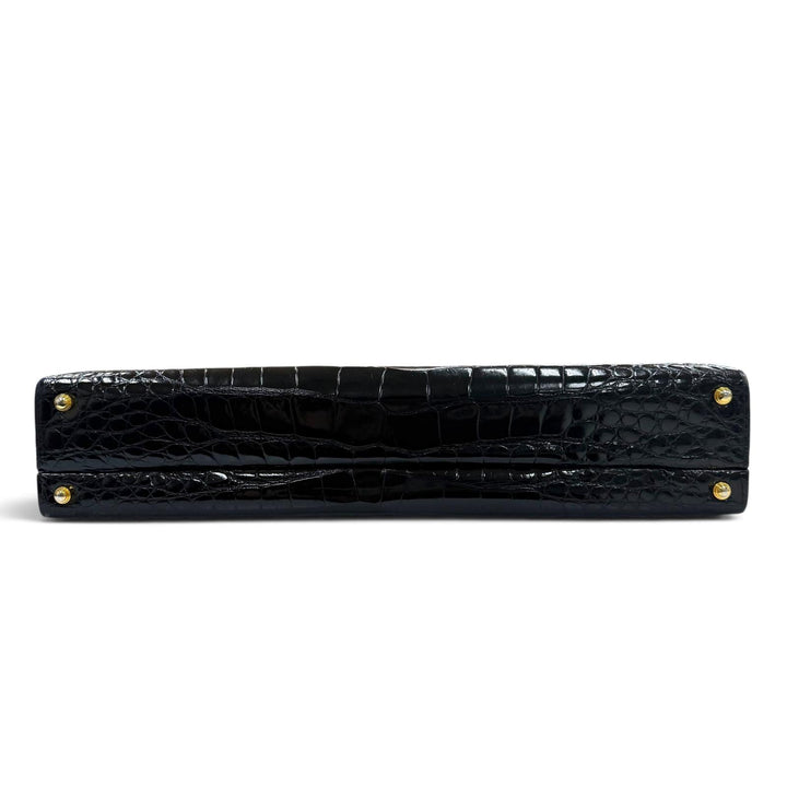美品▼MORABITO モラビト ヴィンテージ クロコダイルレザー 希少 シャイニー アタッシュケース ビジネスバッグ ブラック ゴールド金具