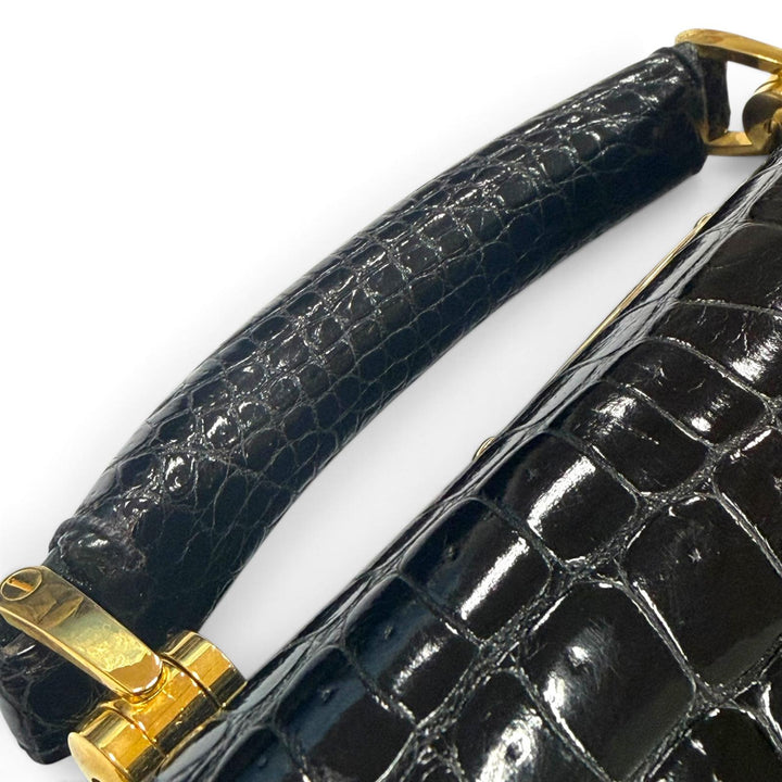 美品▼MORABITO モラビト ヴィンテージ クロコダイルレザー 希少 シャイニー アタッシュケース ビジネスバッグ ブラック ゴールド金具