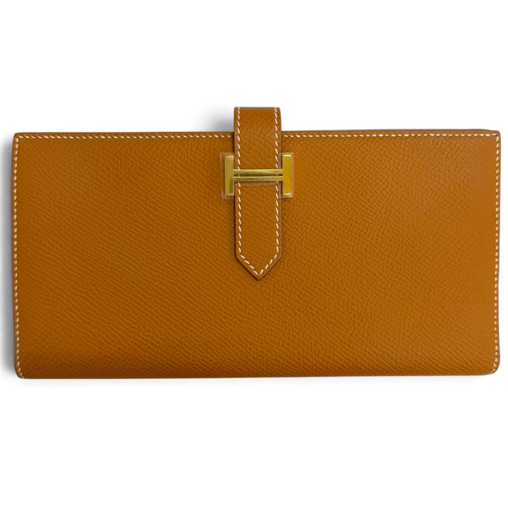 未使用品□HERMES エルメス ベアン スフレ ヴォーエプソン ゴールド ゴールド金具 長財布 ロングウォレット W刻印 フランス製 箱付き