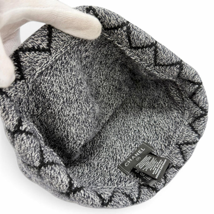 極美品△CHANEL シャネル 18A カシミヤ94% マトラッセ ココマーク ニットキャップ ニット帽 ビーニー グレー 正規品 レディース メンズ可
