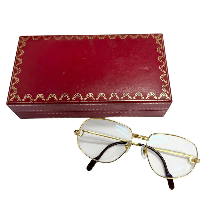 美品□Cartier カルティエ ヴィンテージ トリニティ Cロゴ メガネ 眼鏡 アイウェア ゴールド ボルドー 54□16-130 度入り フランス製