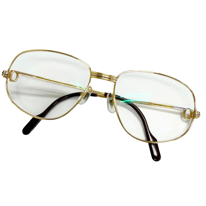 美品□Cartier カルティエ ヴィンテージ トリニティ Cロゴ メガネ 眼鏡 アイウェア ゴールド ボルドー 54□16-130 度入り フランス製