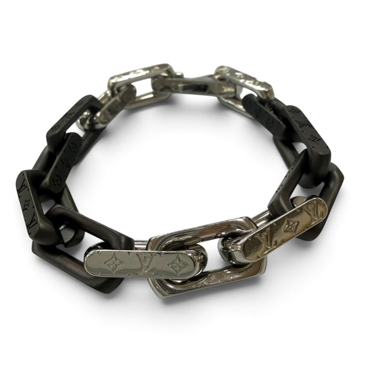 極美品▼LOUIS VUITTON ルイヴィトン 2026年製 M00686 ブレスレット モノグラム チェーン ブレスレット シルバー ブラック M 伊製 メンズ