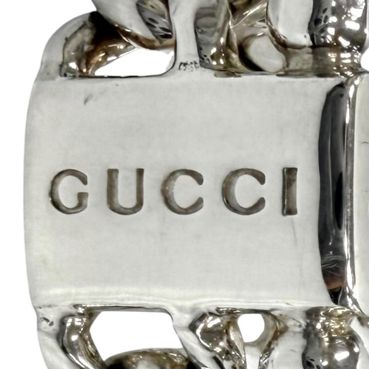 美品★GUCCI グッチ 925 ロゴ入り 喜平 ボールチェーン リング 指輪 アクセサリー シルバー JP8号相当 伊製 レディース 箱・保存袋付き