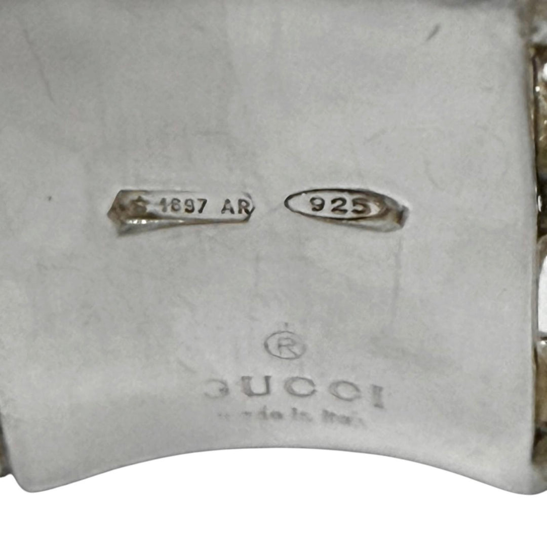 美品★GUCCI グッチ 925 ロゴ入り 喜平 ボールチェーン リング 指輪 アクセサリー シルバー JP8号相当 伊製 レディース 箱・保存袋付き