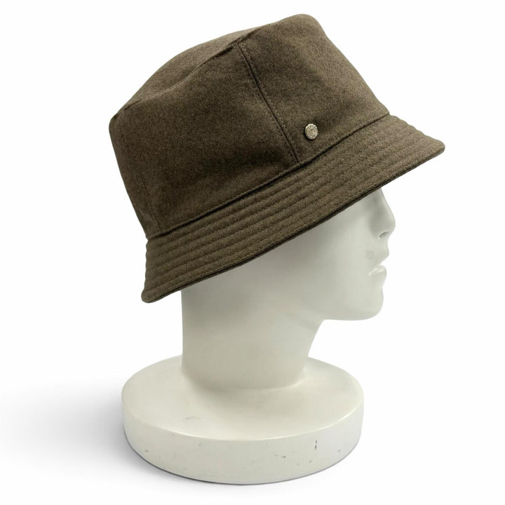 極美品★HERMES エルメス カシミヤ100％ セリエボタン バケットハット 帽子 ハット カーキ 57 フランス製 正規品 レディース 保存袋付き