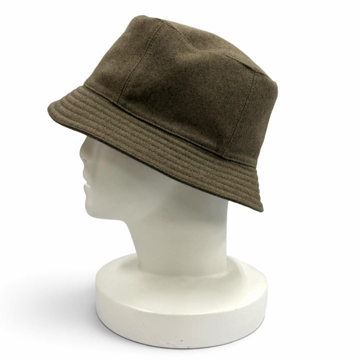 極美品★HERMES エルメス カシミヤ100％ セリエボタン バケットハット 帽子 ハット カーキ 57 フランス製 正規品 レディース 保存袋付き
