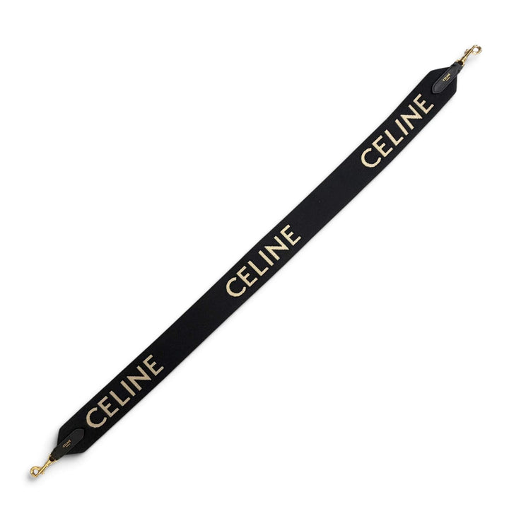 美品△CELINE セリーヌ キャンバス レザー ジャガードロゴ ショルダーストラップ ブラック ベージュ ゴールド金具 イタリア製 レディース