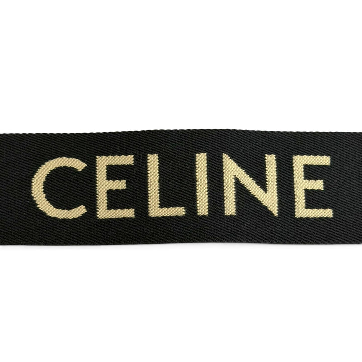 美品△CELINE セリーヌ キャンバス レザー ジャガードロゴ ショルダーストラップ ブラック ベージュ ゴールド金具 イタリア製 レディース