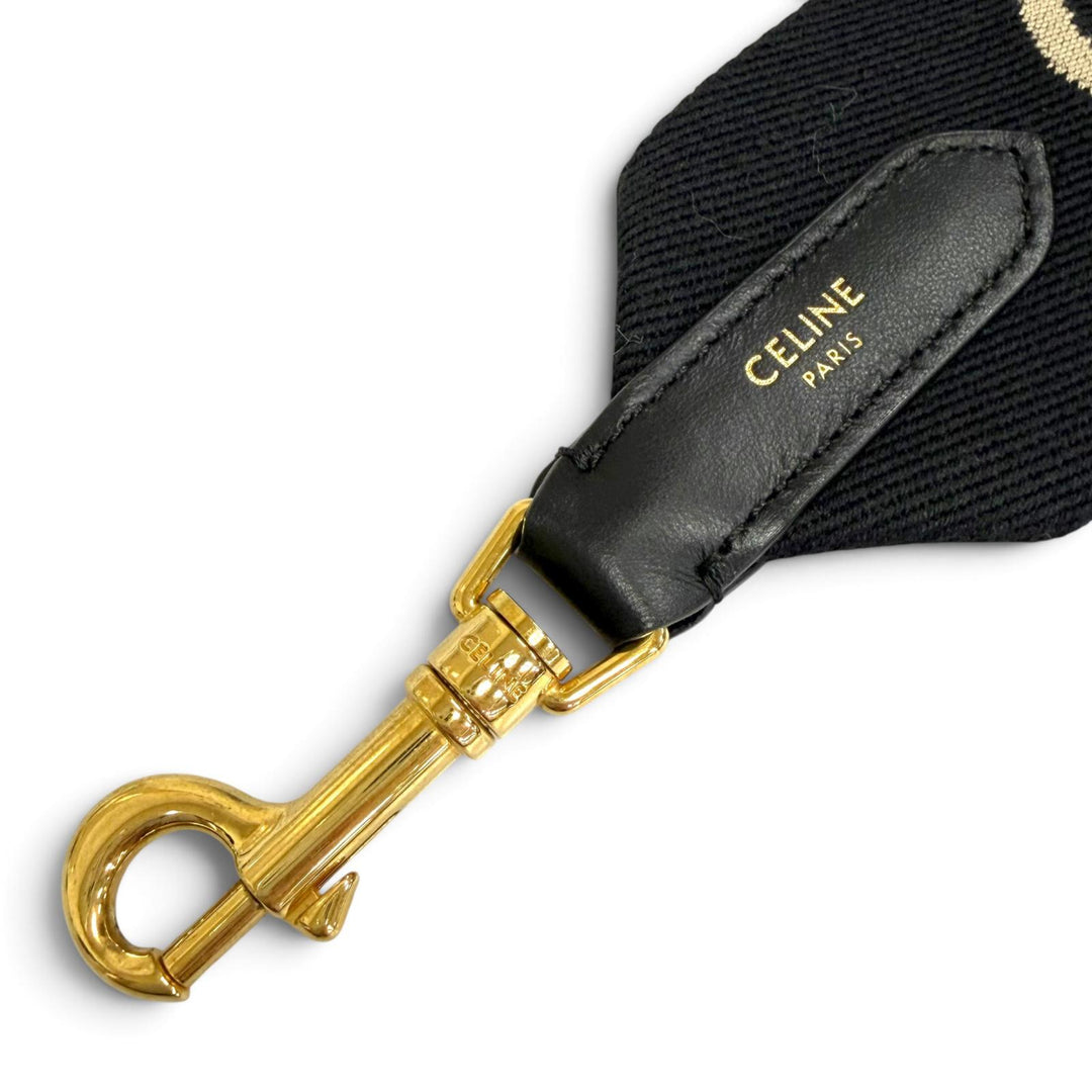 美品△CELINE セリーヌ キャンバス レザー ジャガードロゴ ショルダーストラップ ブラック ベージュ ゴールド金具 イタリア製 レディース