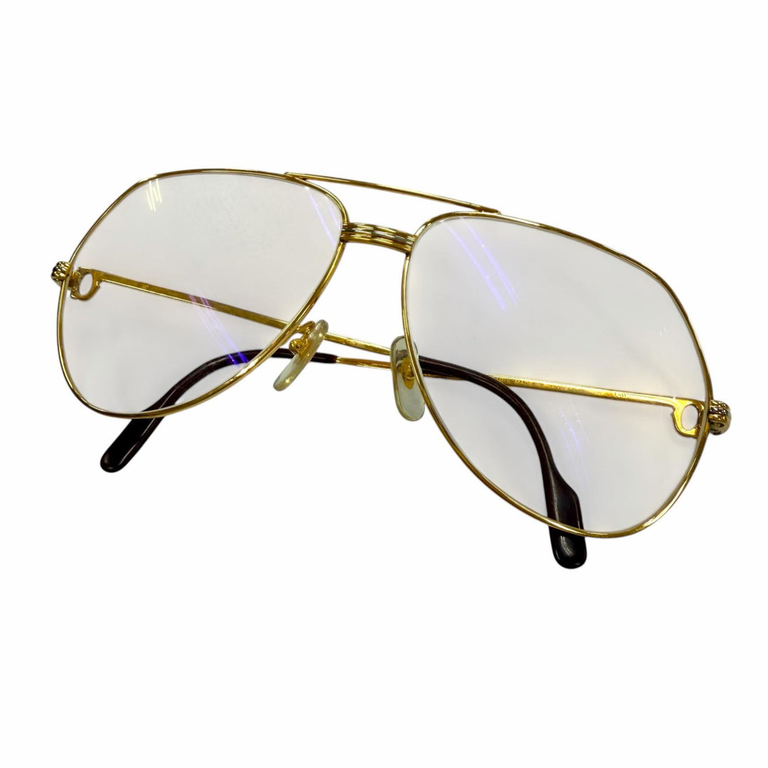 良品▼Cartier カルティエ ヴィンテージ トリニティ ツーブリッジ ティアドロップ ロゴ金具 メガネ 眼鏡 アイウェア 62□14 140 度入り