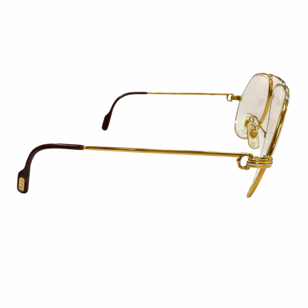 良品▼Cartier カルティエ ヴィンテージ トリニティ ツーブリッジ ティアドロップ ロゴ金具 メガネ 眼鏡 アイウェア 62□14 140 度入り
